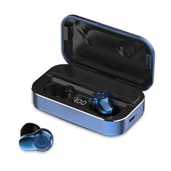 A6 TWS Bluetooth 5.0 Auriculares inalámbricos con Bluetooth táctil con caja de carga y pantalla digital inteligente LED, compatible con asistente de voz y conexión de memoria y llamada HD, A6 negro, A6 azul, A6 plateado