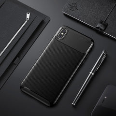 For iPhone X / XS Beetle Shape Carbon Fiber Texture Shockproof TPU Case, For iPhone X / XS