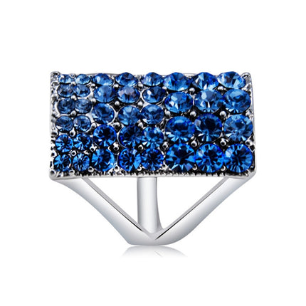 Silver-Plated Rectangle with Blue Crystal Ring for Women(Silver with Diamond, US, Size: 7)