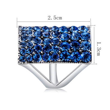 Silver-Plated Rectangle with Blue Crystal Ring for Women(Silver with Diamond, US, Size: 7)