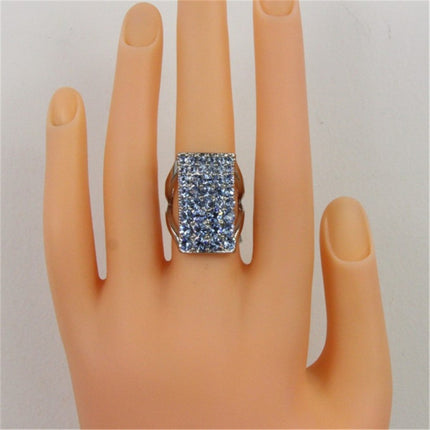Silver-Plated Rectangle with Blue Crystal Ring for Women(Silver with Diamond, US, Size: 7)