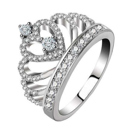 Princess Queen Crown-shaped Platinum Plated Zircon Ring, US Size: 5, Diameter: 15.7mm, Perimeter: 49.3mm