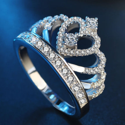 Princess Queen Crown-shaped Platinum Plated Zircon Ring, US Size: 5, Diameter: 15.7mm, Perimeter: 49.3mm