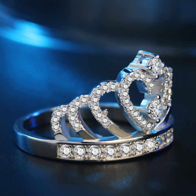 Princess Queen Crown-shaped Platinum Plated Zircon Ring, US Size: 5, Diameter: 15.7mm, Perimeter: 49.3mm
