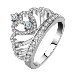 Princess Queen Crown-shaped Platinum Plated Zircon Ring, US Size: 6, Diameter: 16.5mm, Perimeter: 51.9mm