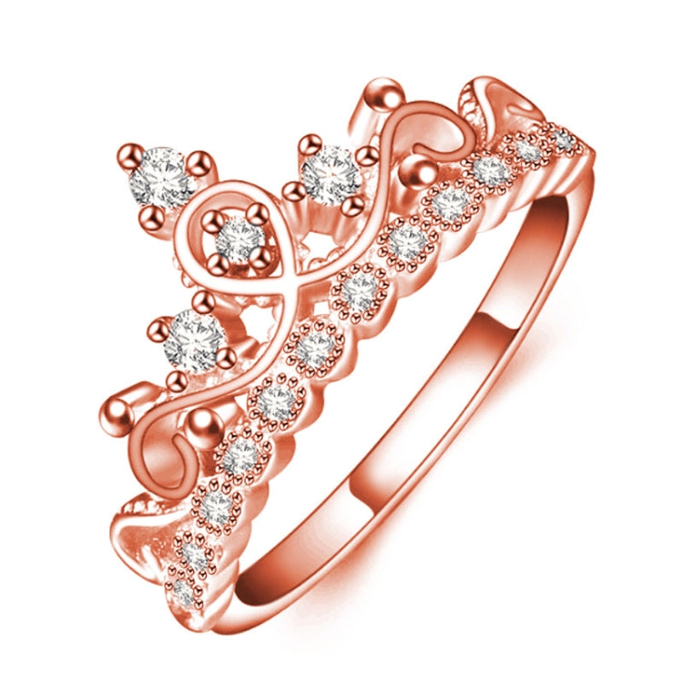 Princess Queen Crown-shaped Rose Gold Plated Zircon Ring, US Size: 6, Diameter: 16.5mm, Perimeter: 51.9mm