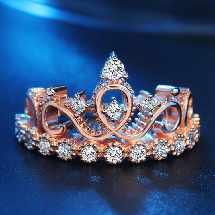 Princess Queen Crown-shaped Rose Gold Plated Zircon Ring, US Size: 6, Diameter: 16.5mm, Perimeter: 51.9mm