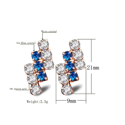 1 Pair Of 18 k Gold Irregular Geometrical Sterling Silver Crystal Stud Earring For Women, 21*9 mm