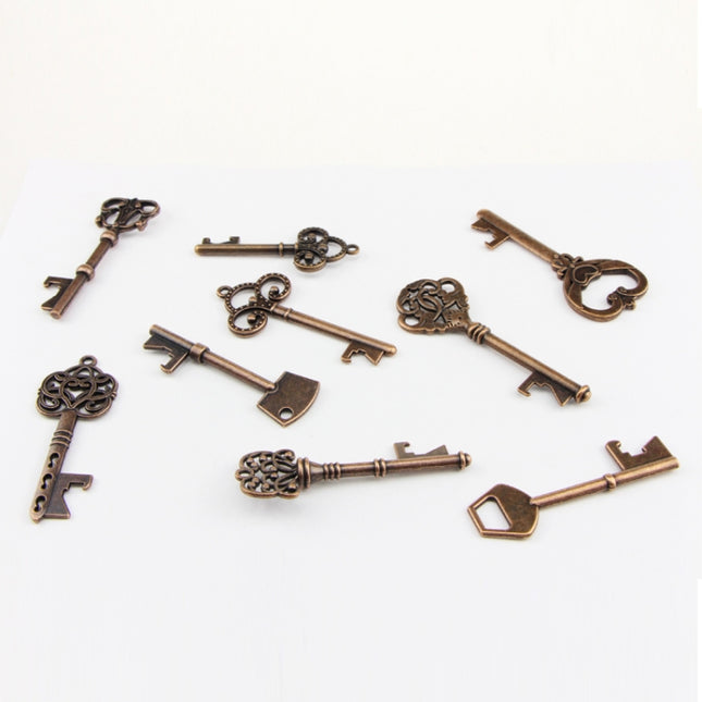 Mixed Set Of Vintage Skeleton Keys In Antique Bronze Of Different Size As Ornamental Decorations For Party Favors, Necklaces, Arts And Crafts(Bronze Set of 9 PCS)