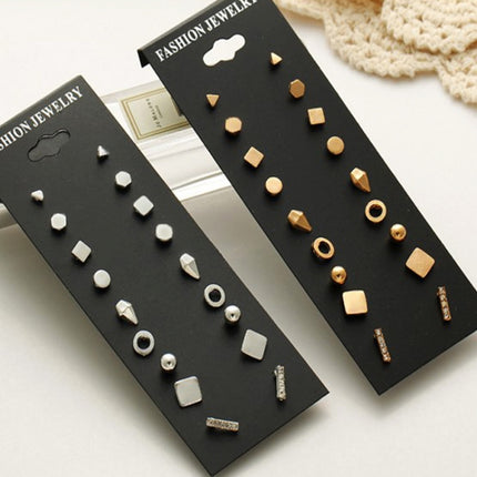 9 Pair Sets Assorted Multiple Stud Earrings Jewelry Set With Card For Women And Girls