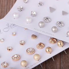 12 Pair Sets Assorted Multiple Stud Earings Jewelry Set With Card For Women And Girls(Silver)