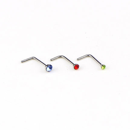 60 PCS Color Mixed Diamond Shape Stainless Steel Nose Stud Rings L Shaped Piercing Jewelry,Pin Length: 7mm, pin diameter: 0.6mm (Color), Colour (60 PCS), White (60 PCS)