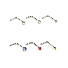 60 PCS Color Mixed Diamond Shape Stainless Steel Nose Stud Rings L Shaped Piercing Jewelry,Pin Length: 7mm, pin diameter: 0.6mm (Color)