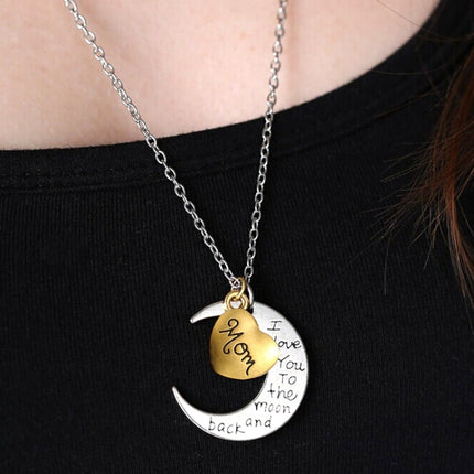 Half-Moon-Shaped Alloy Plated Pendant Necklace With Greetings Engraved At The Backside For Family, Diameter 3cm, Perimeter 9.4cm(Silver+Gold For mam)