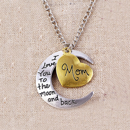 Half-Moon-Shaped Alloy Plated Pendant Necklace With Greetings Engraved At The Backside For Family, Diameter 3cm, Perimeter 9.4cm(Silver+Gold For mam)