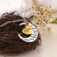 Half-Moon-Shaped Alloy Plated Pendant Necklace With Greetings Engraved At The Backside For Family, Diameter 3cm, Perimeter 9.4cm(Silver+Gold For mam)