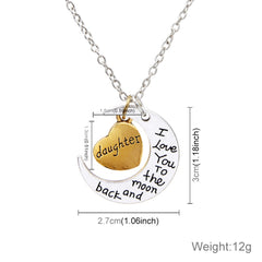 Half-Moon-Shaped Alloy Plated Pendant Necklace With Greetings Engraved At The Backside For Family, Diameter 3cm, Perimeter 9.4cm(Silver+Gold For daughter)