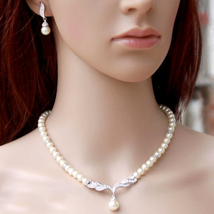 3 in 1 Bridal Accessories Lady Classic Fashion Bead Earring Necklace Jewelry Set