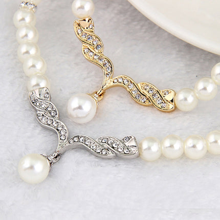 3 in 1 Bridal Accessories Lady Classic Fashion Bead Earring Necklace Jewelry Set