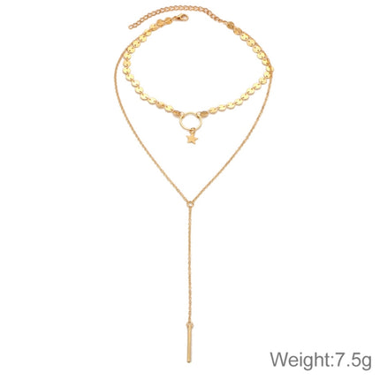 Simple Sexy Handmade Sequins Star Tassels Circle Clavicle Chain Long Pendant Double-layer Chain