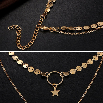 Simple Sexy Handmade Sequins Star Tassels Circle Clavicle Chain Long Pendant Double-layer Chain