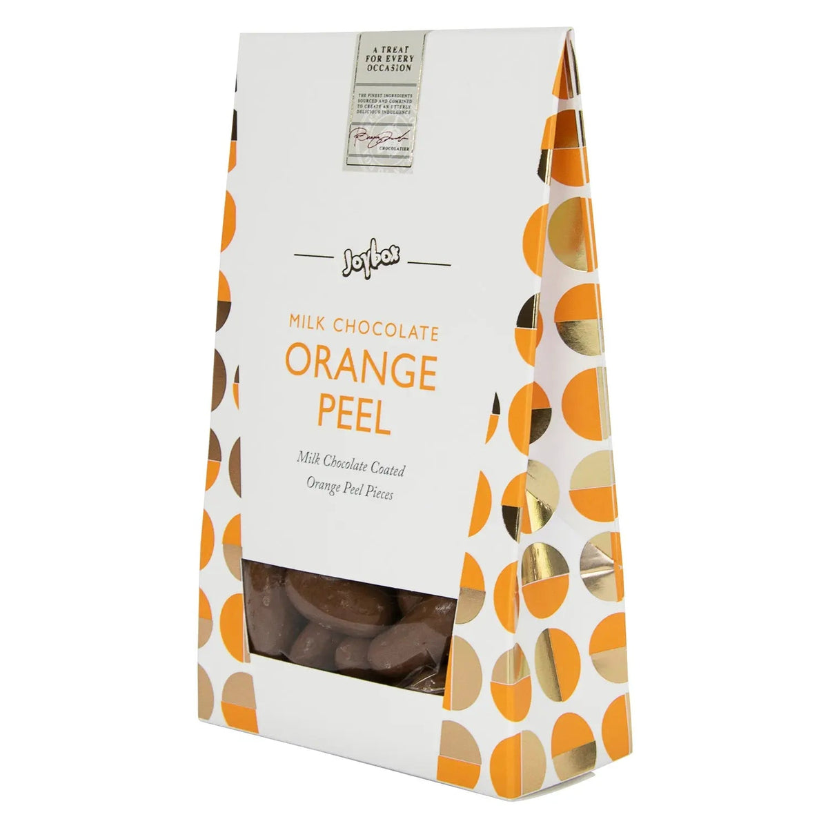 Joybox orange peel coated in milk chocolate in carton