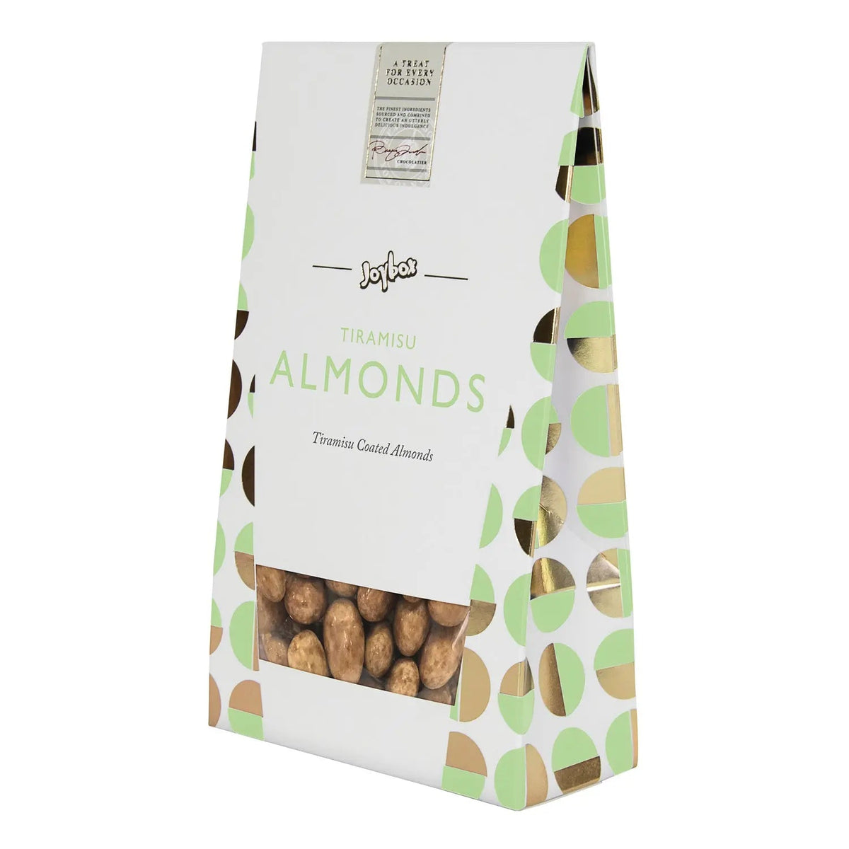 Joybox tiramisu almonds coated in milk chocolate in carton