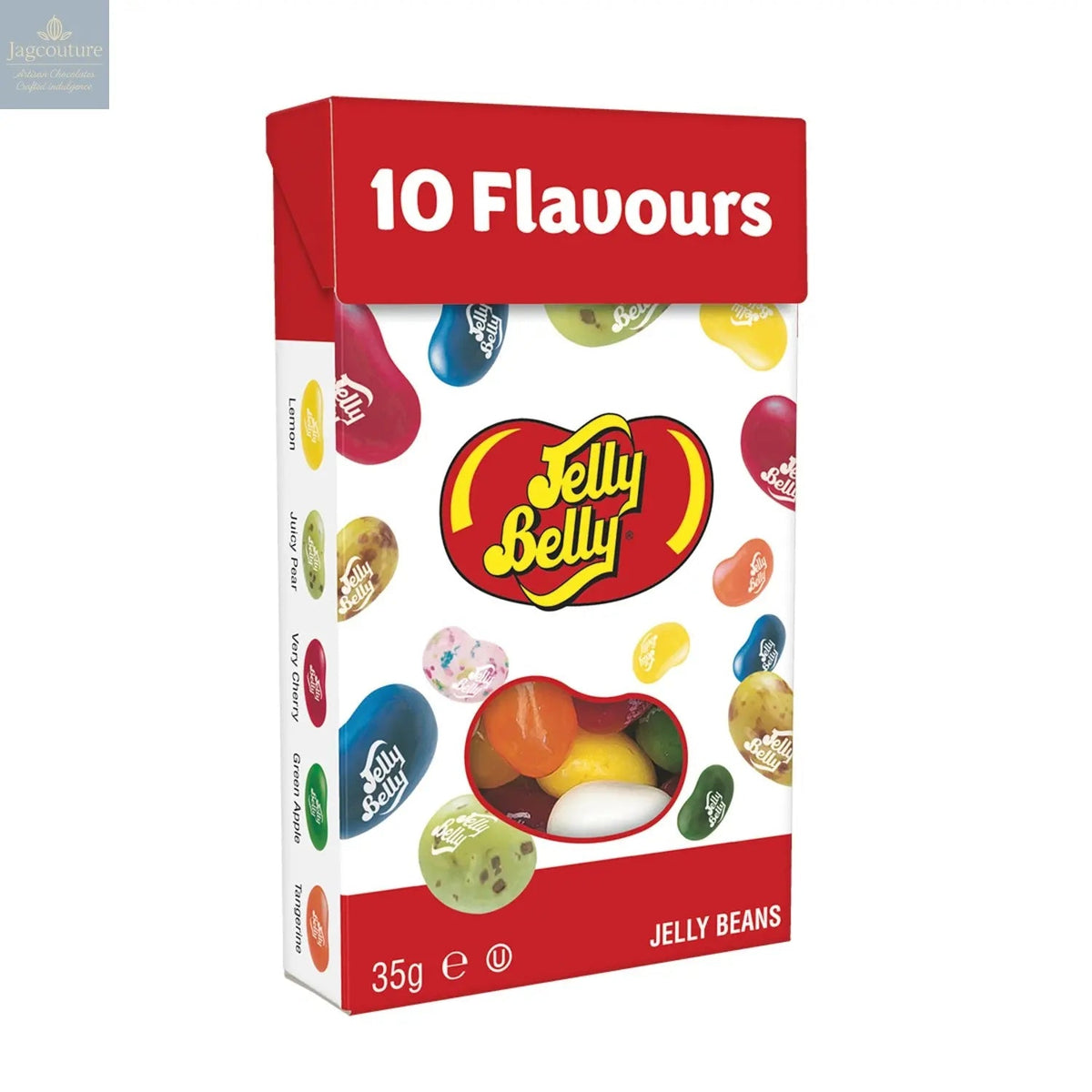 Jelly Belly 10 assorted flavours jelly beans in window pocket pack