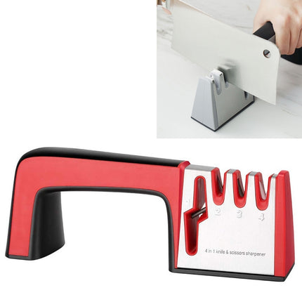 4 in 1 Stainless Steel Knife Sharpener Four Section Hand-held Quick Sharpening Tool with Non Slip Handle, 4 in 1 (Black), 4 in 1 (Red)