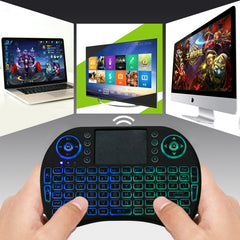 Mini teclado inalámbrico QWERTY i8 de 2,4 GHz con retroiluminación colorida, panel táctil y control multimedia para PC, Android TV BOX, reproductor X-BOX, teléfonos inteligentes, cambio de retroiluminación colorida