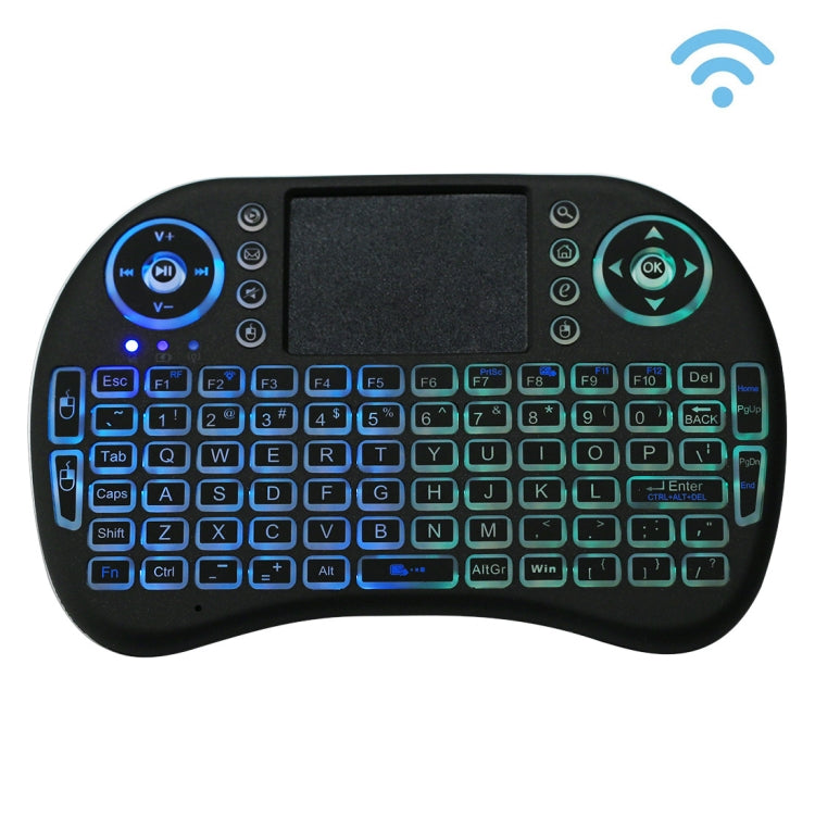 Mini teclado inalámbrico QWERTY i8 de 2,4 GHz con retroiluminación colorida, panel táctil y control multimedia para PC, Android TV BOX, reproductor X-BOX, teléfonos inteligentes, cambio de retroiluminación colorida