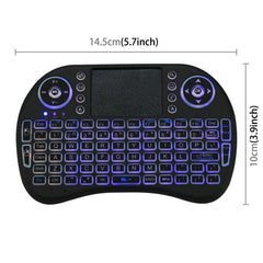 Mini teclado inalámbrico QWERTY i8 de 2,4 GHz con retroiluminación colorida, panel táctil y control multimedia para PC, Android TV BOX, reproductor X-BOX, teléfonos inteligentes, cambio de retroiluminación colorida