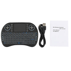 Mini teclado inalámbrico QWERTY i8 de 2,4 GHz con retroiluminación colorida, panel táctil y control multimedia para PC, Android TV BOX, reproductor X-BOX, teléfonos inteligentes, cambio de retroiluminación colorida