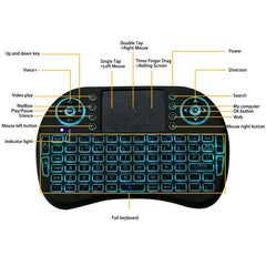 Mini teclado inalámbrico QWERTY i8 de 2,4 GHz con retroiluminación colorida, panel táctil y control multimedia para PC, Android TV BOX, reproductor X-BOX, teléfonos inteligentes, cambio de retroiluminación colorida