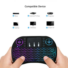 Mini teclado inalámbrico QWERTY i8 de 2,4 GHz con retroiluminación colorida, panel táctil y control multimedia para PC, Android TV BOX, reproductor X-BOX, teléfonos inteligentes, cambio de retroiluminación colorida