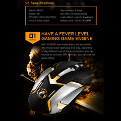 iMICE V6 LED Colorful Light USB 6 Buttons 3200 DPI Wired Optical Gaming Mouse for Computer PC Laptop