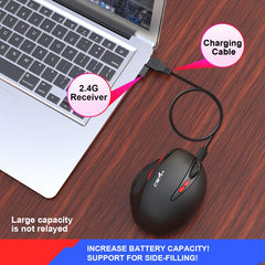 HXSJ T31 2.4GHz 2400DPI Three-speed Adjustable 7-keys Rechargeable Vertical Wireless Optical Mouse, T31