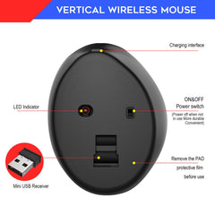 HXSJ T31 2.4GHz 2400DPI Three-speed Adjustable 7-keys Rechargeable Vertical Wireless Optical Mouse, T31