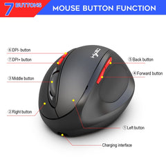 HXSJ T31 2.4GHz 2400DPI Three-speed Adjustable 7-keys Rechargeable Vertical Wireless Optical Mouse, T31