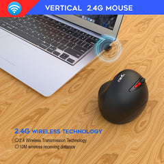 HXSJ T31 2.4GHz 2400DPI Three-speed Adjustable 7-keys Rechargeable Vertical Wireless Optical Mouse, T31