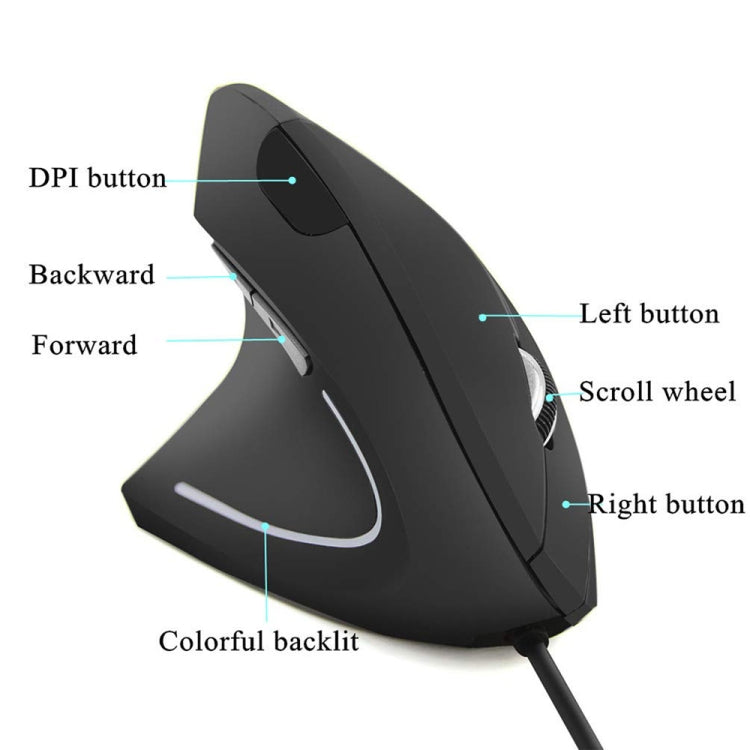 CM0093 Wired Version 2.4GHz Three-button Vertical Mouse for Left-hand, Resolution: 1000DPI / 1200DPI / 1600DPI, Cable Length：1.7m, Wired Version