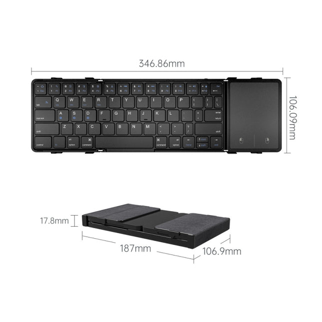 B1053 Leather Portable Tri-Fold Bluetooth Keyboard