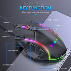 MKESPN X15 Full Speed 12800DPI 12 Buttons Macro Definition RGB Wired Mouse, x15