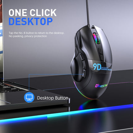 MKESPN X10 9-Buttons RGB Wired Macro Definition Gaming Mouse, Macro Definition