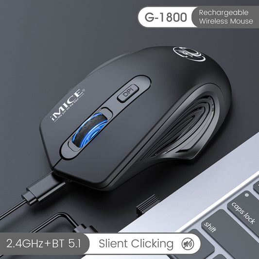 iMICE G-1800 Rechargeable 4 Buttons 1600 DPI 2.4GHz & Bluetooth Silent Wireless Mouse for Computer PC Laptop