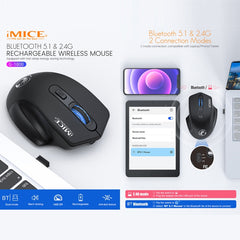 iMICE G-1800 Rechargeable 4 Buttons 1600 DPI 2.4GHz & Bluetooth Silent Wireless Mouse for Computer PC Laptop