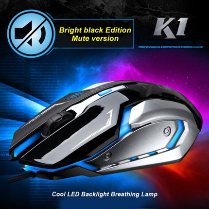 Chasing Leopard K1 USB 1600DPI Three-speed Adjustable LED Backlight Mute Wired Optical Gaming Mouse, Length: 1.3m