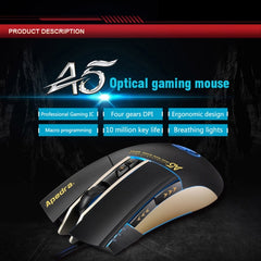 Apedra iMICE A5 High Precision Gaming Mouse LED four color controlled breathing light USB 7 Buttons 3200 DPI Wired Optical Gaming Mouse for Computer PC Laptop, iMICE A5