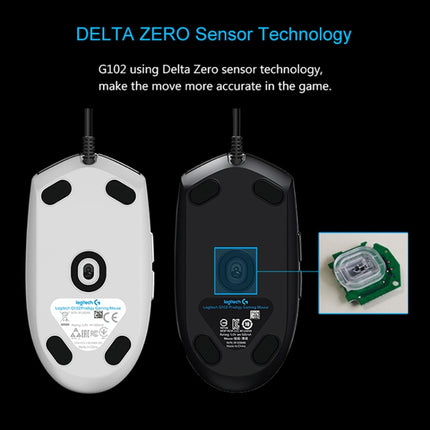 Logitech G102 6-keys RGB Glowing 6000DPI Five-speed Adjustable Wired Optical Gaming Mouse, Length: 2m, G102, G102 (White)