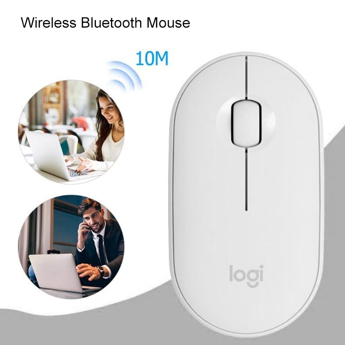 Logitech Pebble Cobblestone Shape Thin 3-keys 1000DPI Mute Wireless Bluetooth Optical Mouse, Wireless Range: 10m